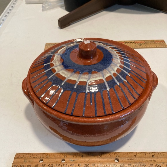 Holiday ART POTTERY COVERED CASSEROLE Terra Cotta Bean Pot SPAIN Perfect … - Picture 4 of 14